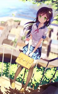 Preview wallpaper girl, schoolgirl, bag, anime, art, cute