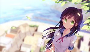 Preview wallpaper girl, schoolgirl, bag, anime, art, cute