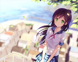 Preview wallpaper girl, schoolgirl, bag, anime, art, cute