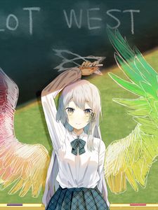 Preview wallpaper girl, schoolgirl, board, wings, anime, art, cartoon