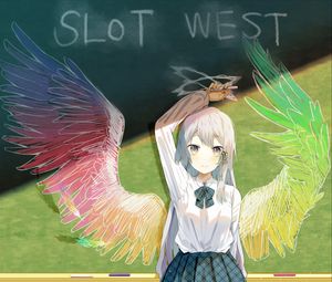 Preview wallpaper girl, schoolgirl, board, wings, anime, art, cartoon
