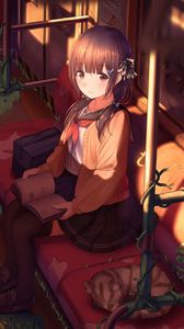 Preview wallpaper girl, schoolgirl, book, subway, anime