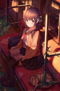 Preview wallpaper girl, schoolgirl, book, subway, anime