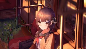 Preview wallpaper girl, schoolgirl, book, subway, anime