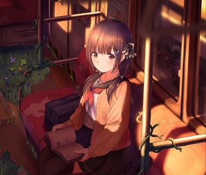 Preview wallpaper girl, schoolgirl, book, subway, anime