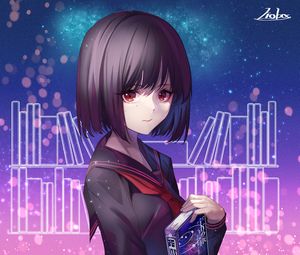 Preview wallpaper girl, schoolgirl, books, lines, art, anime