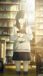 Preview wallpaper girl, schoolgirl, books, library, anime