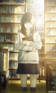 Preview wallpaper girl, schoolgirl, books, library, anime