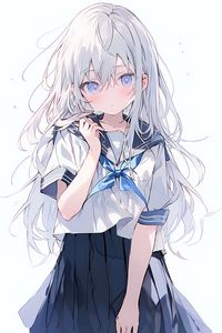 Preview wallpaper girl, schoolgirl, bow, blush, anime