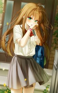 Preview wallpaper girl, schoolgirl, bracelet, anime