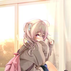 Preview wallpaper girl, schoolgirl, desks, anime