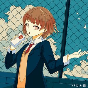 Preview wallpaper girl, schoolgirl, drink, cup, anime