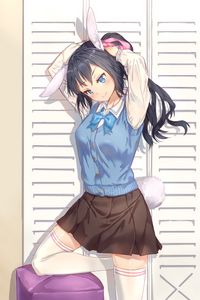 Preview wallpaper girl, schoolgirl, ears, hare, anime