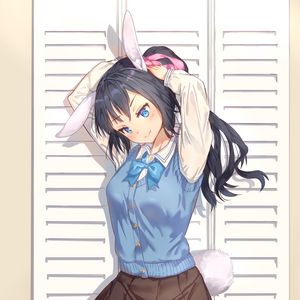 Preview wallpaper girl, schoolgirl, ears, hare, anime