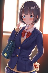 Preview wallpaper girl, schoolgirl, embarrassment, surprise, anime