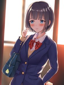 Preview wallpaper girl, schoolgirl, embarrassment, surprise, anime