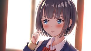 Preview wallpaper girl, schoolgirl, embarrassment, surprise, anime