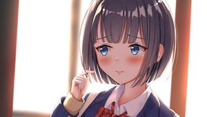 Preview wallpaper girl, schoolgirl, embarrassment, surprise, anime