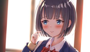 Preview wallpaper girl, schoolgirl, embarrassment, surprise, anime