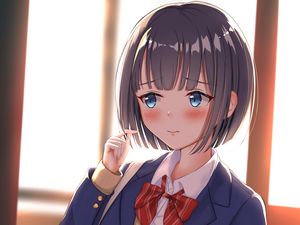 Preview wallpaper girl, schoolgirl, embarrassment, surprise, anime