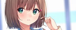 Preview wallpaper girl, schoolgirl, embarrassment, gesture, anime