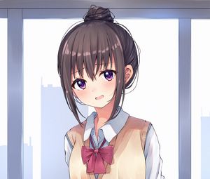 Preview wallpaper girl, schoolgirl, embarrassment, glance, anime