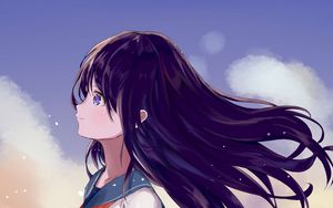Preview wallpaper girl, schoolgirl, field, flowers, anime