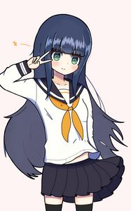 Preview wallpaper girl, schoolgirl, gesture, anime, art, cartoon