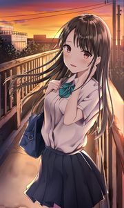 Preview wallpaper girl, schoolgirl, gesture, glance, anime