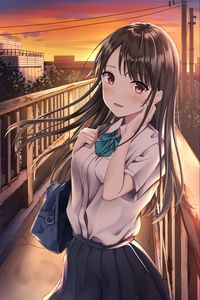 Preview wallpaper girl, schoolgirl, gesture, glance, anime