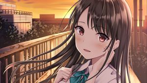 Preview wallpaper girl, schoolgirl, gesture, glance, anime