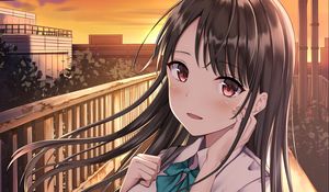 Preview wallpaper girl, schoolgirl, gesture, glance, anime