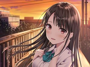 Preview wallpaper girl, schoolgirl, gesture, glance, anime