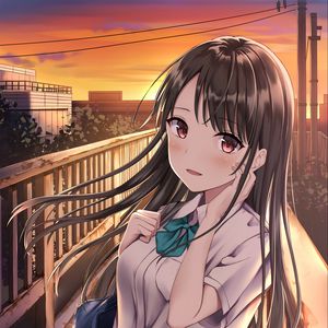 Preview wallpaper girl, schoolgirl, gesture, glance, anime