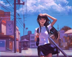 Preview wallpaper girl, schoolgirl, glance, art