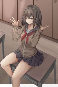 Preview wallpaper girl, schoolgirl, glance, gesture, anime