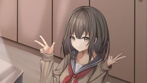 Preview wallpaper girl, schoolgirl, glance, gesture, anime