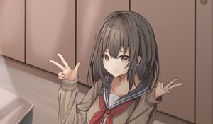 Preview wallpaper girl, schoolgirl, glance, gesture, anime