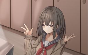 Preview wallpaper girl, schoolgirl, glance, gesture, anime