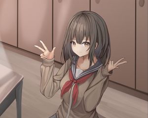 Preview wallpaper girl, schoolgirl, glance, gesture, anime