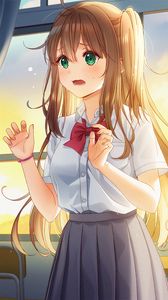 Preview wallpaper girl, schoolgirl, glance, anime