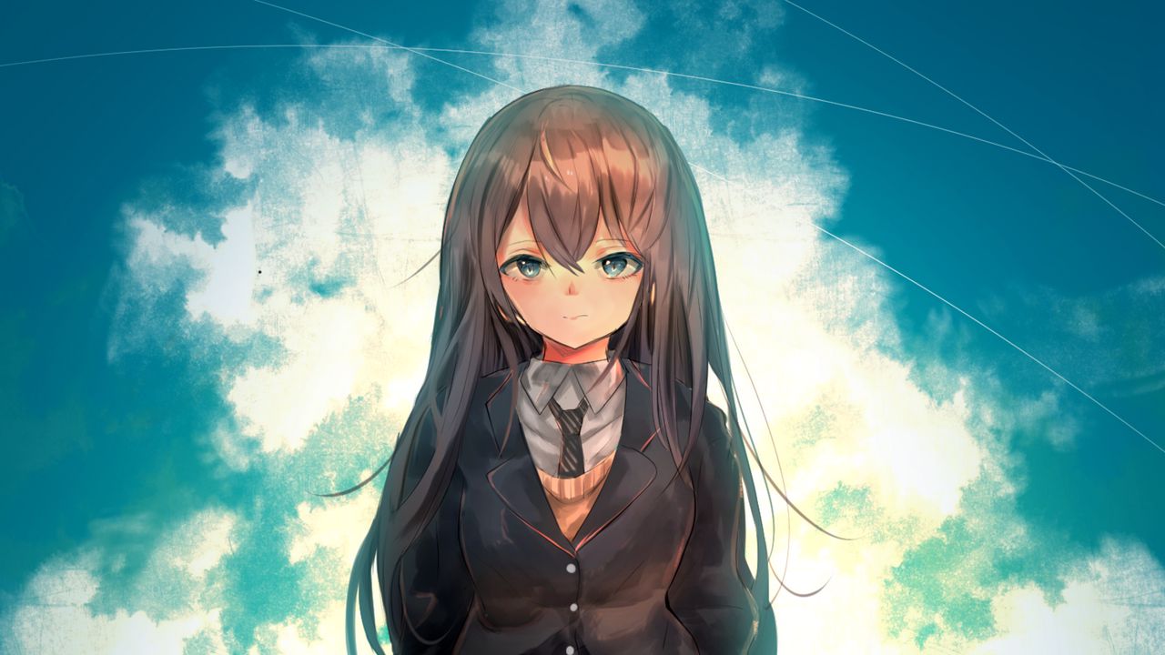 Wallpaper girl, schoolgirl, glance, anime, art