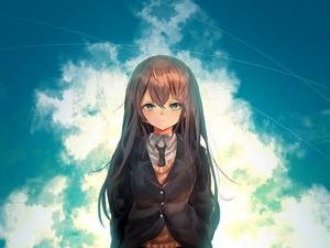 Preview wallpaper girl, schoolgirl, glance, anime, art