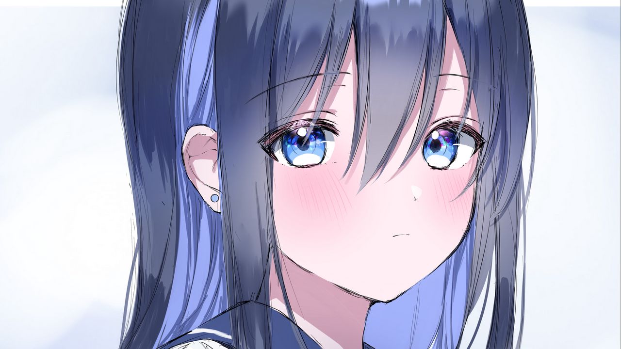 Wallpaper girl, schoolgirl, glance, anime, art, blue