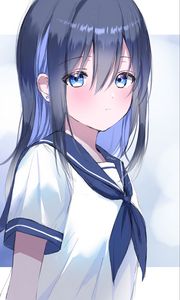 Preview wallpaper girl, schoolgirl, glance, anime, art, blue