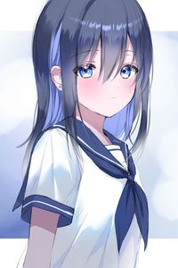 Preview wallpaper girl, schoolgirl, glance, anime, art, blue