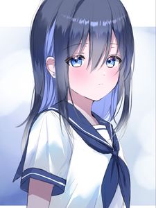 Preview wallpaper girl, schoolgirl, glance, anime, art, blue