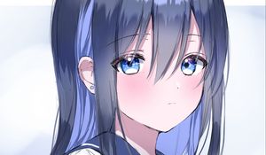 Preview wallpaper girl, schoolgirl, glance, anime, art, blue