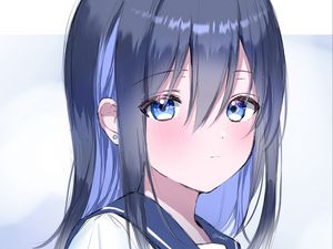 Preview wallpaper girl, schoolgirl, glance, anime, art, blue