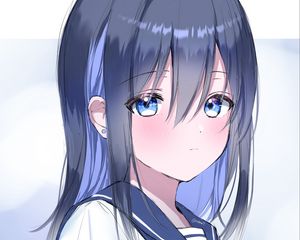 Preview wallpaper girl, schoolgirl, glance, anime, art, blue